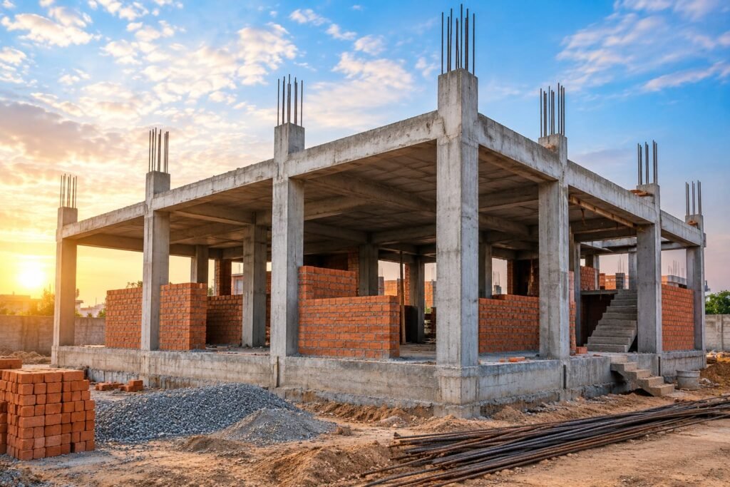 Grey structure construction work for a residential building